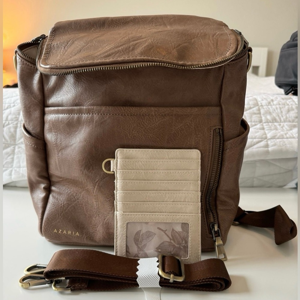 Azaria La Mère Petite Diaper Day Backpack Mocha Cosette Slide Wallet Bone Bundle